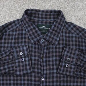 Rodd & Gunn Sports Fit Shirt Mens Medium Blue/Gray Plaid Cotton L/S Button Up
